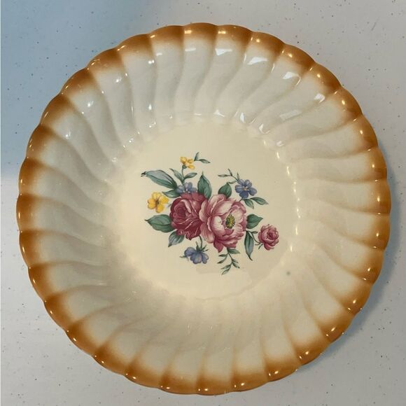 Vintage Homer Laughlin Serving 9" Bowl Pink Victorian Roses orange Swirl Edge - Picture 1 of 6
